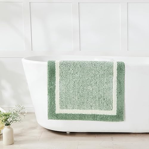 CozeCube - Tapetes de baño antideslizantes, peludos, esponjosos, lavables, microfibra extrasuave y absorbente, para lavabo, ducha y cocina, verde
