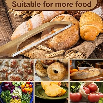 Bow Bread Cutter,40x7cm Bread Knife with Stainless Steel Serrated Blade & Blade Comfortable Grip Protector for Sourdough Bagels Baguettes