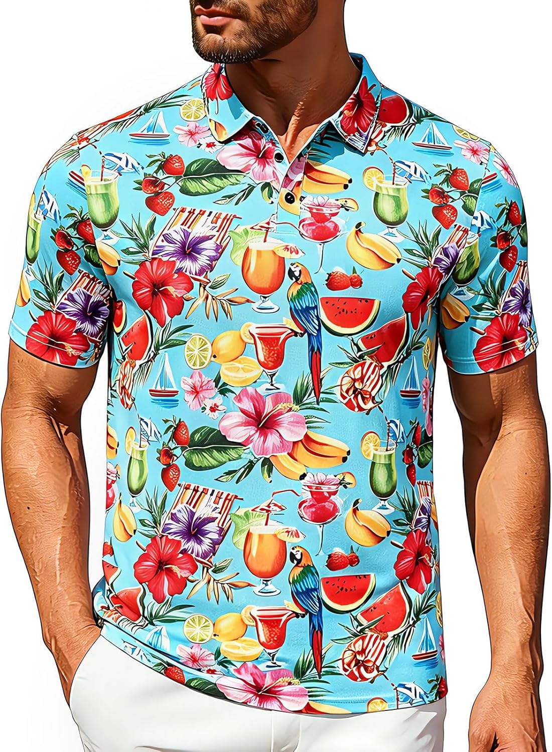 Golf Shirts Polo Shirt for Men Short Sleeve Golf Polo Shirts Performance Funny Print Mens Shirt