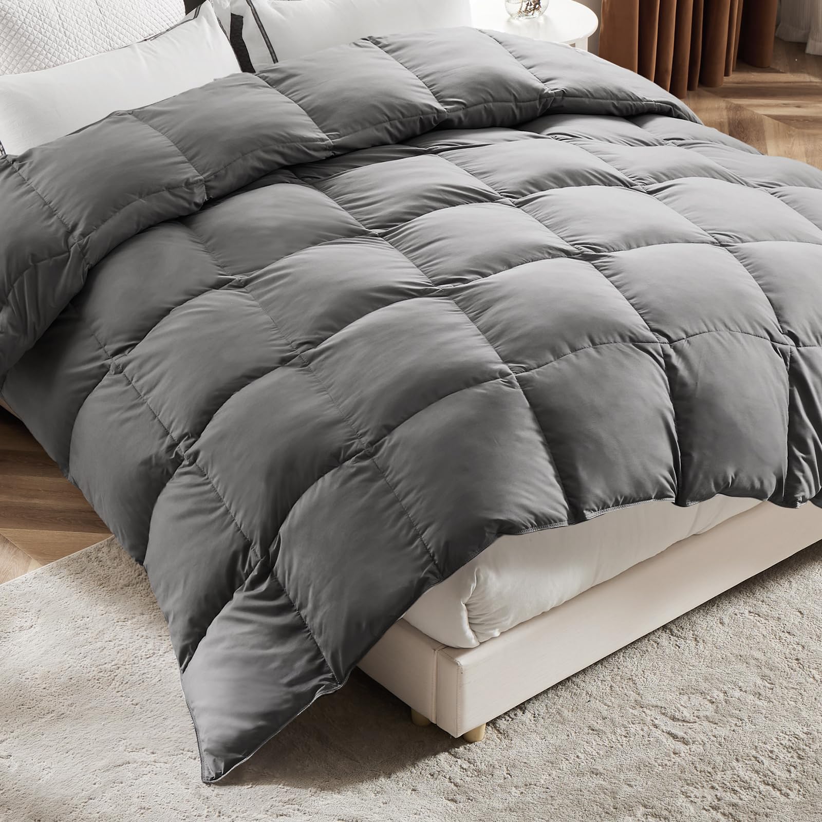 Down Comforter King Size All Season, Duvet Insert, Premium Duck Feather Down Comforters, Machine Washable, Suitable for All Seasons, Fluffy Breathable and Soft, Grey