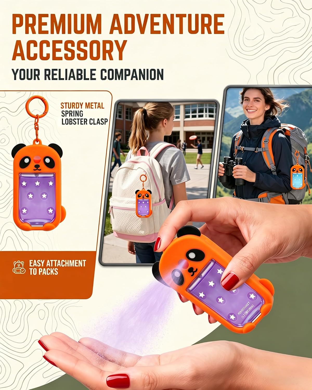 Panda Protective Silicone Case with Keychain Compatible with Touchland Hand Sanitizer Spray, (Fit for 1FL OZ/30 mL), Cute Portable Travel Accessories for Backpack
