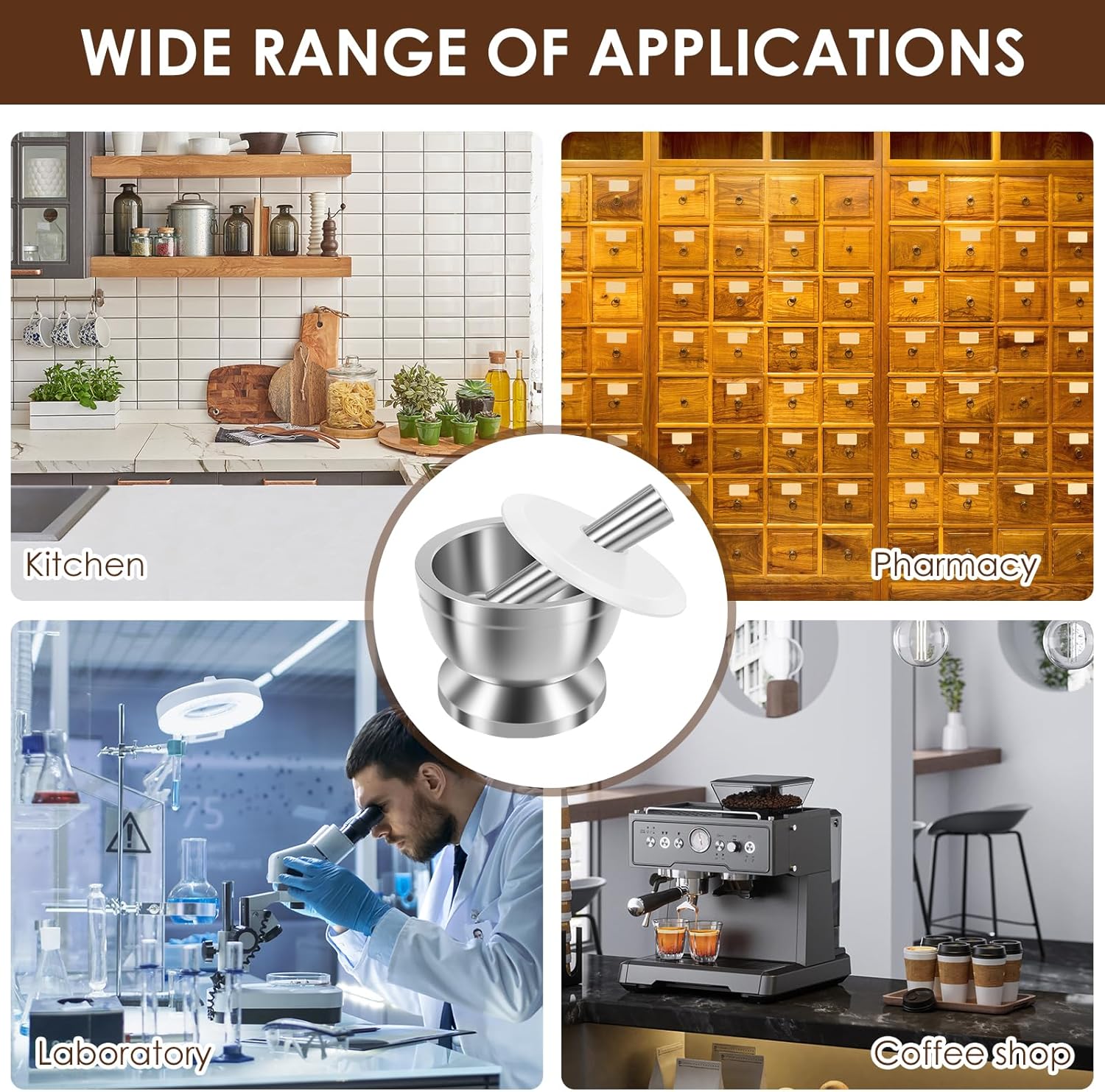 Stainless Steel Mortar and Pestle Set, Upgraded Efficient Spice Crusher with Lid and Non-slip Base, Medicine Grinder Coffee Bean Crusher, Kitchen Manual Masher for Grinding Herb Seasoning Garlic