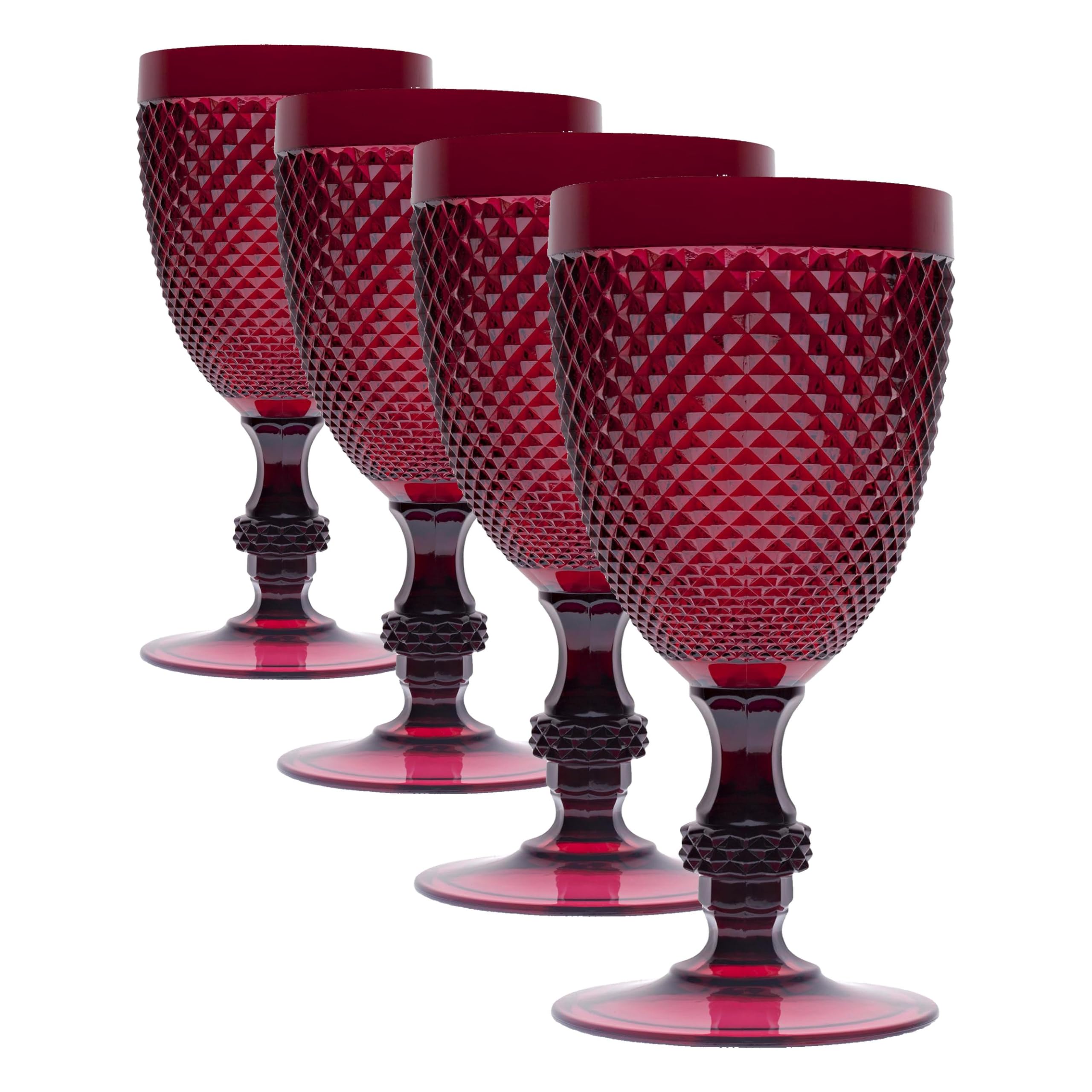Excelsa Diamond Verre à Pied 39 cL, Plastique, Rouge, 9.2 x 9.2 x 18.5 cm (Lot de 4)