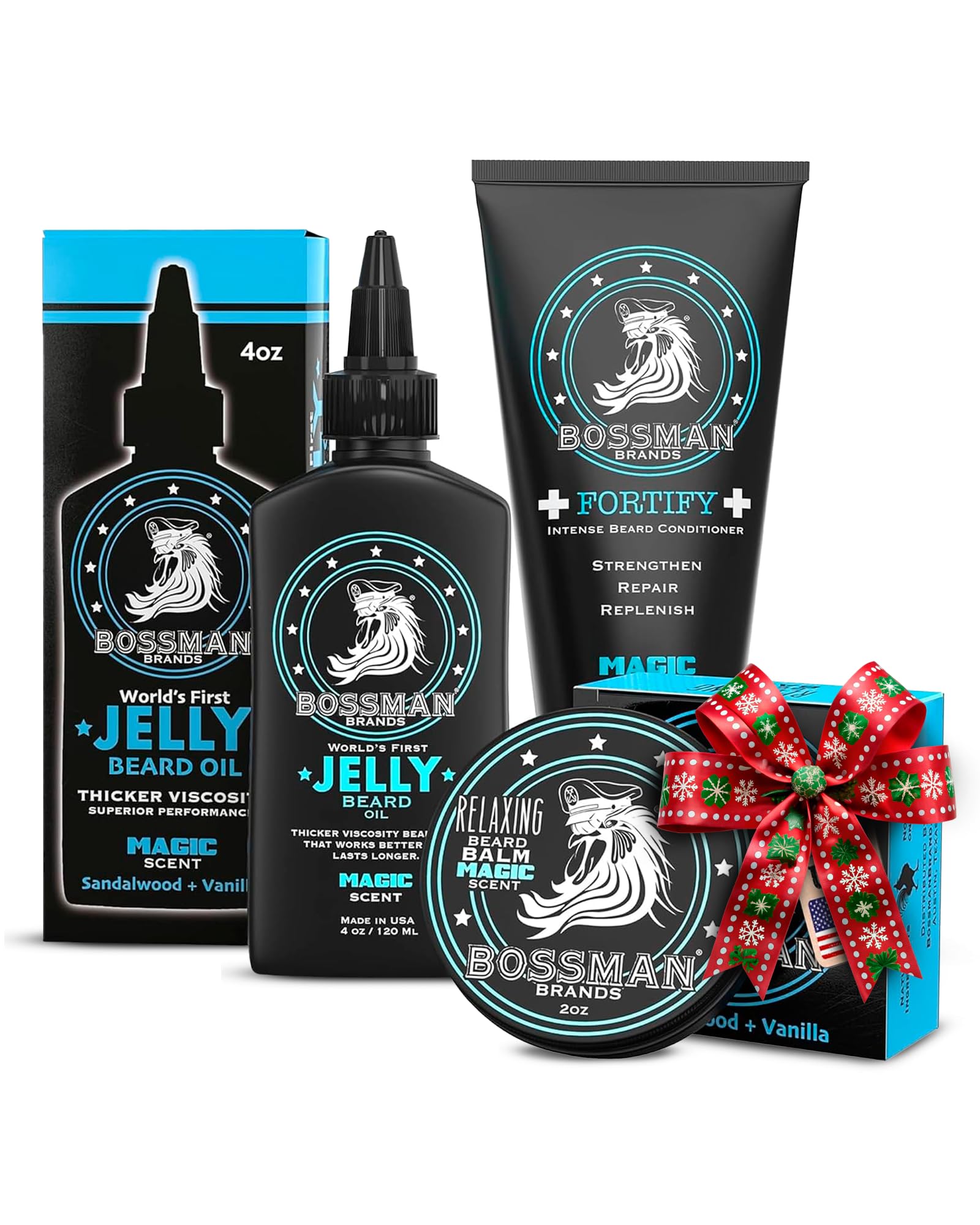Bossman Essentials Beard Kit - Jelly Beard Oil - Conditioner - Beard Balm - Natural Ingredients (Magic Scent)