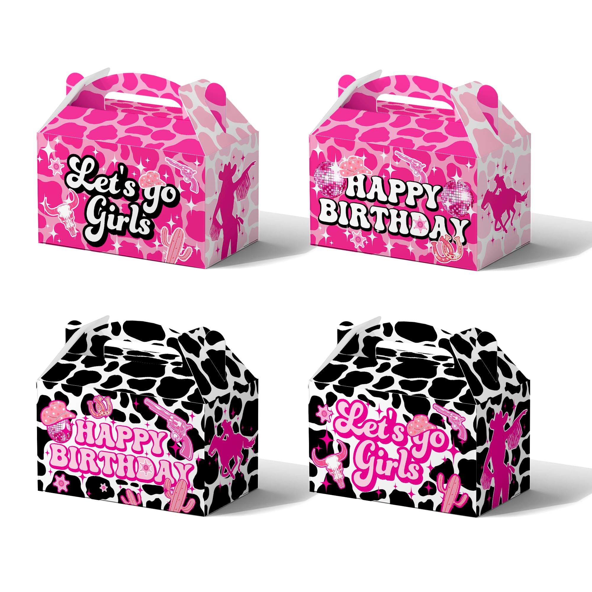 ZEQICALF 24Pcs Western Cowgirl Themed Party Favor Bags Cake Boxes Candy Boxes Goodie Boxes Party Supplies for Let's Go Girl Themed Party Decorations