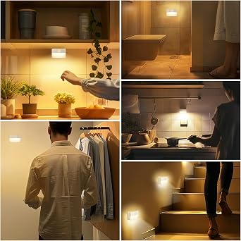 3 Pack Rechargeable Motion Sensor Stair Lights for Indoor, Wireless Battery Operated Night Light, Magnetic Led Stick On Portable Lamp for Step Hallway Closet Under Cabinet Bedroom Kitchen Bathroom