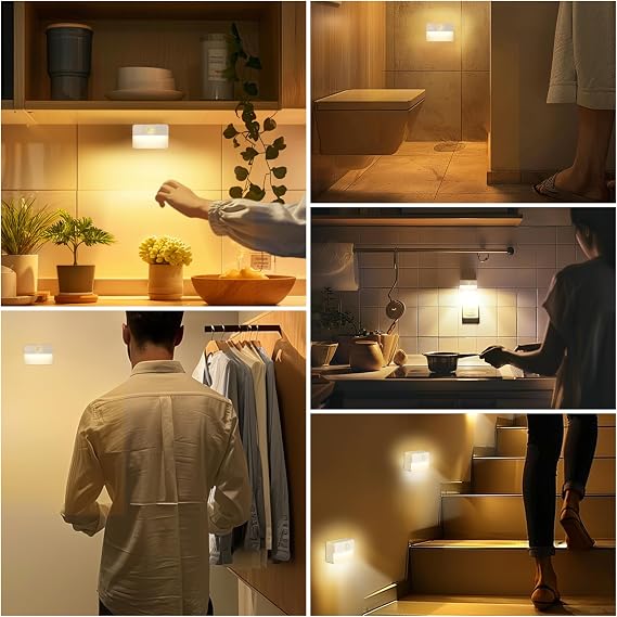3 Pack Rechargeable Motion Sensor Stair Lights for Indoor, Wireless Battery Operated Night Light, Magnetic Led Stick On Portable Lamp for Step Hallway Closet Under Cabinet Bedroom Kitchen Bathroom