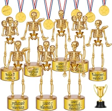 Halloween Trophy 8 Pack Best Costume Skeleton Trophies for Kids Adults, Halloween Skeleton Funny Trophy Plastic Tropies for Contest Awards, Halloween Party Prizes for Adults Party SuppliesB