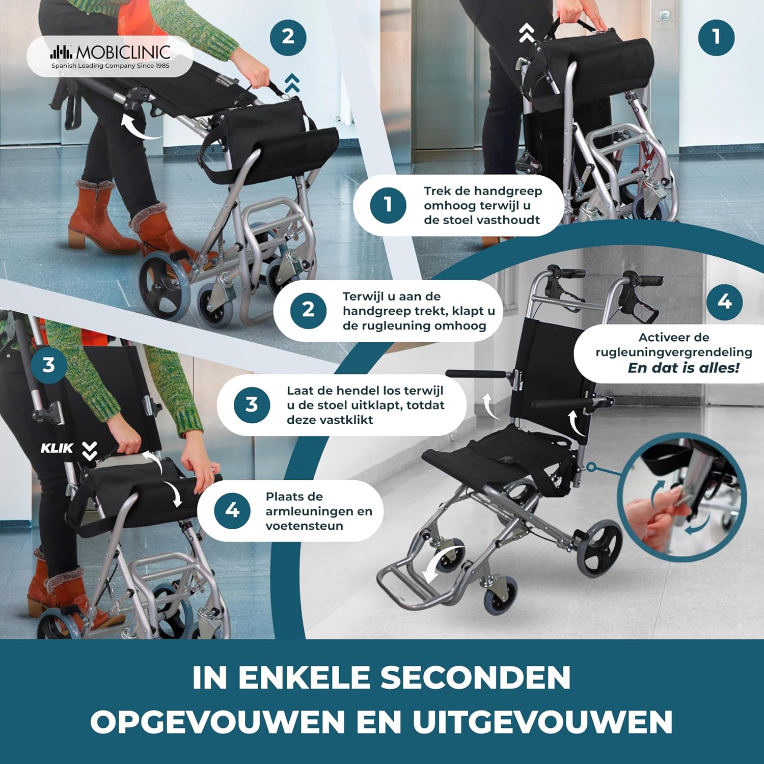 Close-up of the foldable footrests on the Mobiclinic Neptuno Transit Wheelchair