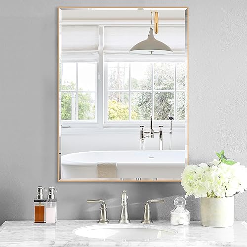 Miniatura 8 de Espejo negro de 30 x 36 pulgadas con borde biselado, espejo de tocador de baño con marco de aluminio, espejo sin cobre, espejo rectangular para