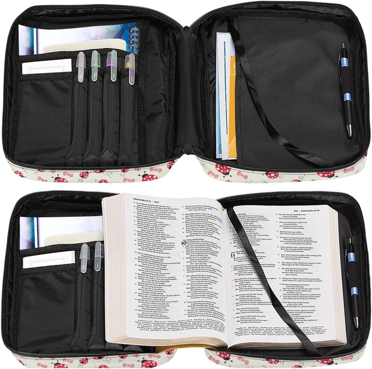 Red Ladybug Bible Cover for Women Girls Bible Case Polyester Bible Book Carrying Case Tote Handle Bag for Bible Study/Daily Use