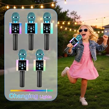 Wireless Bluetooth Microphone with 7-Color LED Lights - 2-in-1 Karaoke Mic & Bluetooth Speaker,Karaoke Gift for Kids/Adults (blue)