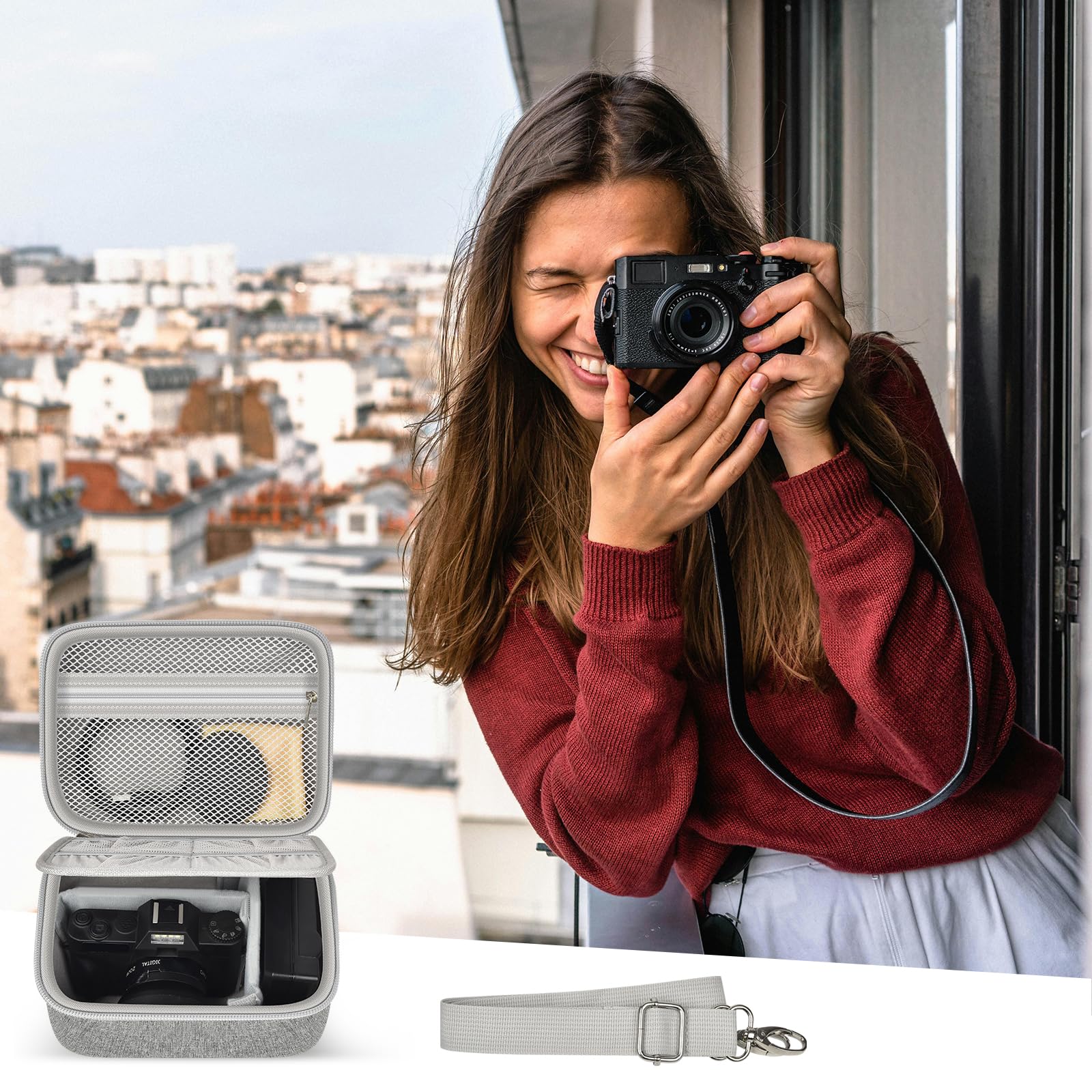 Funda para cámara KODAK/NIKICAM/para AOREGRE/para VJIANGER 5K 4K cámara digital y organizador de almacenamiento para cámara de vlogging, negro (solo caja) (gris)