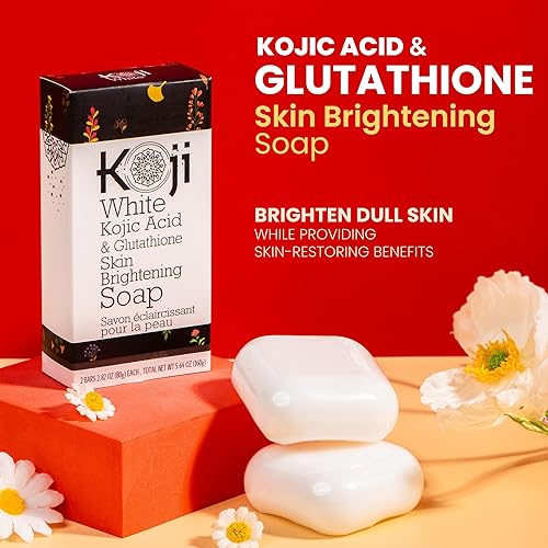 Vista 2 de Koji White Jabón iluminador de piel con ácido kójico y glutatión para cuerpo y cara, barra exfoliante hidratante y limpiadora para reducir