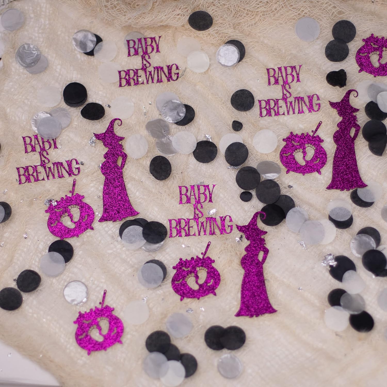 Halloween Baby Shower Decorations, A Baby Is Brewing, Confetti (Black, Silver, Hot Pink, Witch) : Handmade Products
