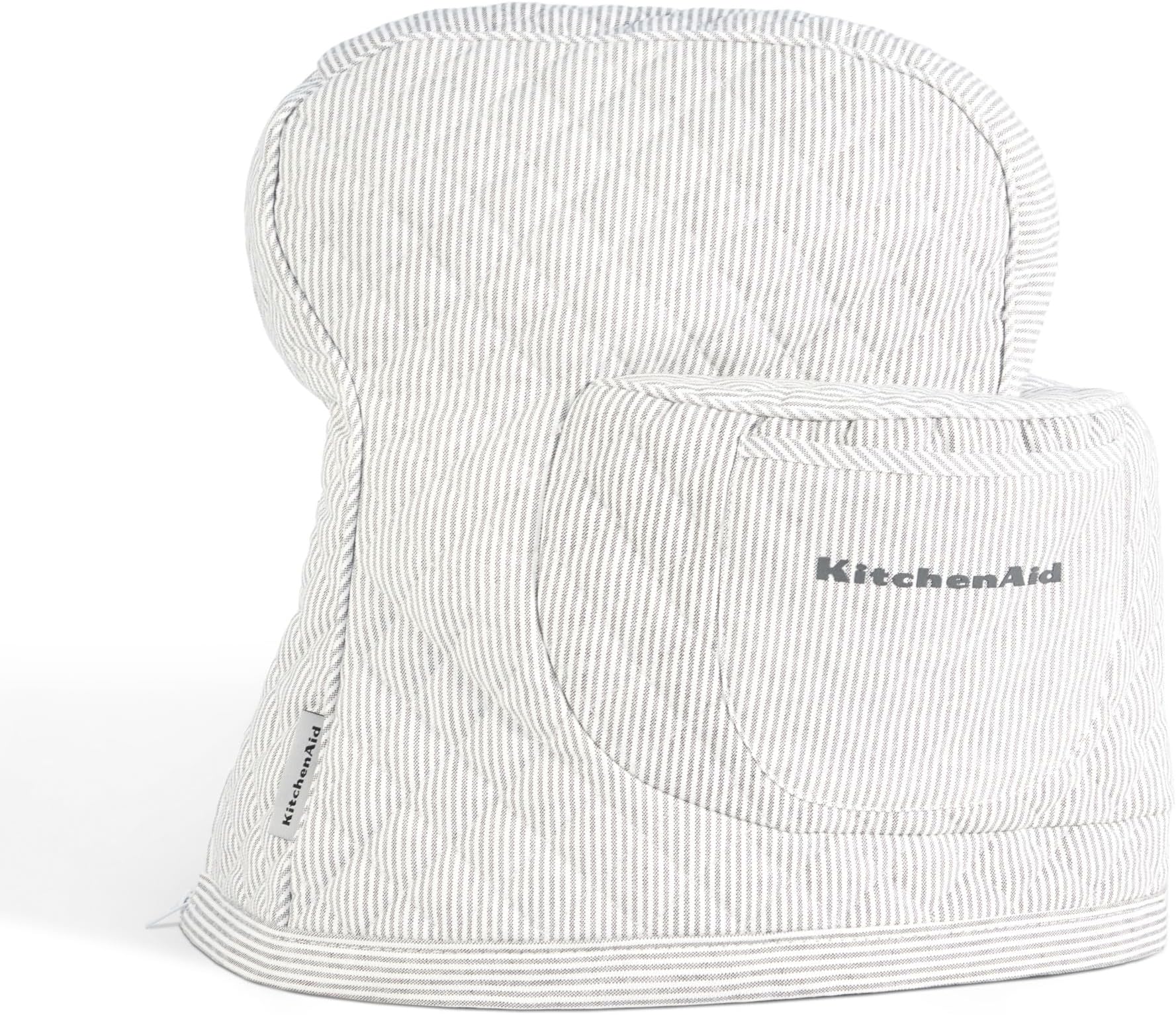 KitchenAid Fitted Tilt-Head Ticking Stripe Stand Mixer Cover with Storage Pocket, Quilted 100% Cotton, 14.4" x 18" x 10", Charcoal Grey