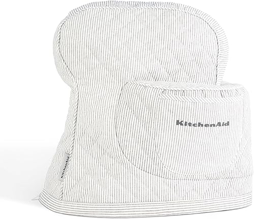 KitchenAid Funda para batidora con soporte de rayas inclinables y bolsillo de almacenamiento, acolchada 100% algodón, 14.4 x 18 x 10 pulgadas, gris