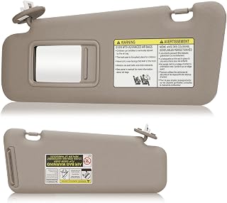 Youxmoto Sun Visor Left Driver Side for Toyota Highlander 2008 2009 2010 2011 2012 2013, 74320-48500-B0 Beige with Mirror and Light Cable