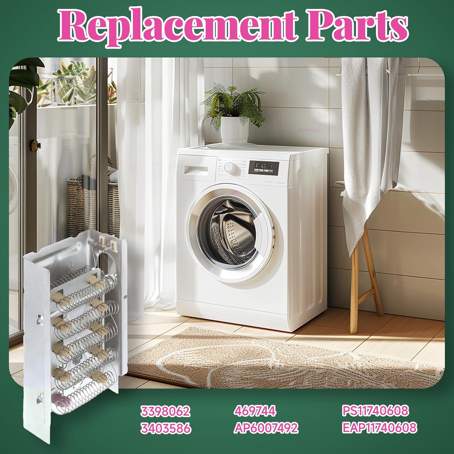 279843 WP279843 Dryer Heating Element Assembly Compatible with Kenmore Roper Whirlpool Replaces 3398062 3403586 469744 AP6007492 PS11740608 EAP11740608