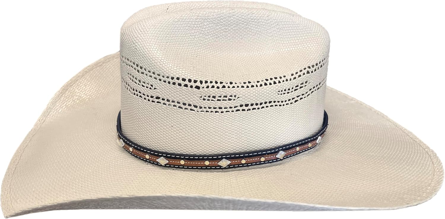 Western Hat Band with Buckle – Black and Brown Faux Leather with Silver Conchos and Stud Accents – Adjustable Cowboy Hat Accessory for Men and Women - Image 3
