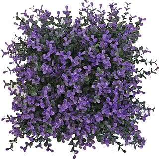 10x10Inch 12Pcs Grass Wall Panels, UV-Anti Boxwood Greenery Hedge, Odorless Artificial Fake Grass Backdrop Indoor Outdoor Privacy, Birthday Wedding Decor, 8.3 SQ FT, Little Money Plant - Purple