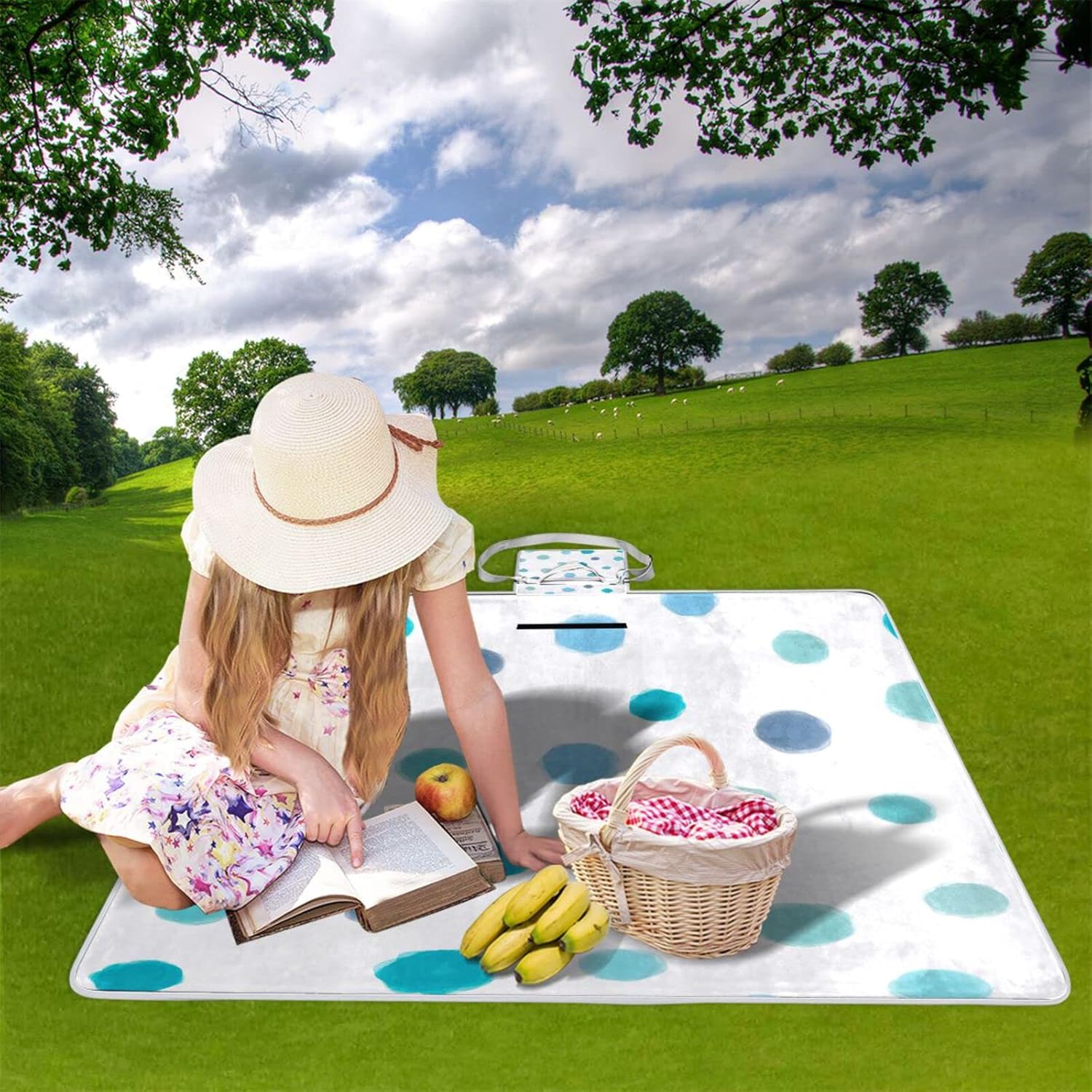 レジャーシート レジャーマット 厚手 アルミ 折り畳み 防水 コンパクト 大判 ドット柄 天色 青い 花見 キャンプ 軽量 ピクニッ