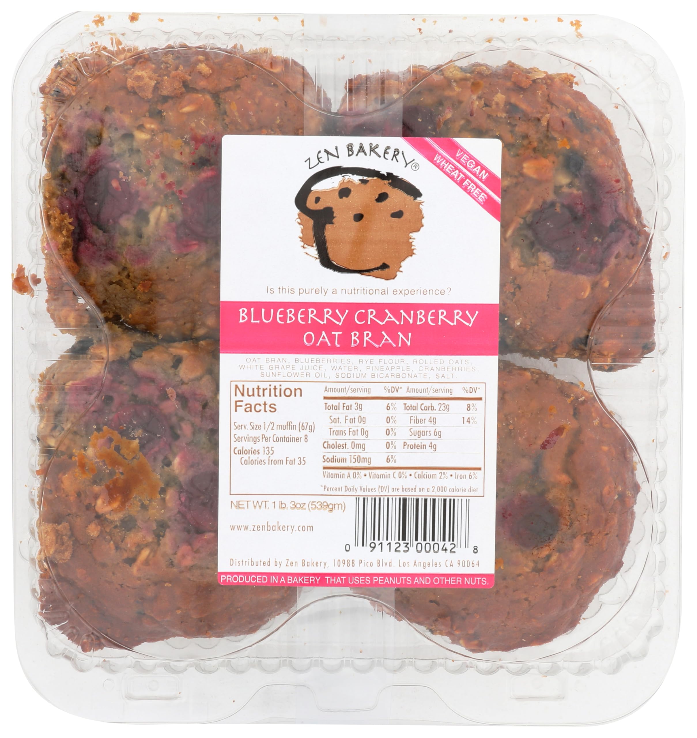 ZEN BAKERY Vegan Blueberry Cranberry Oatbran Muffins, 539 GR