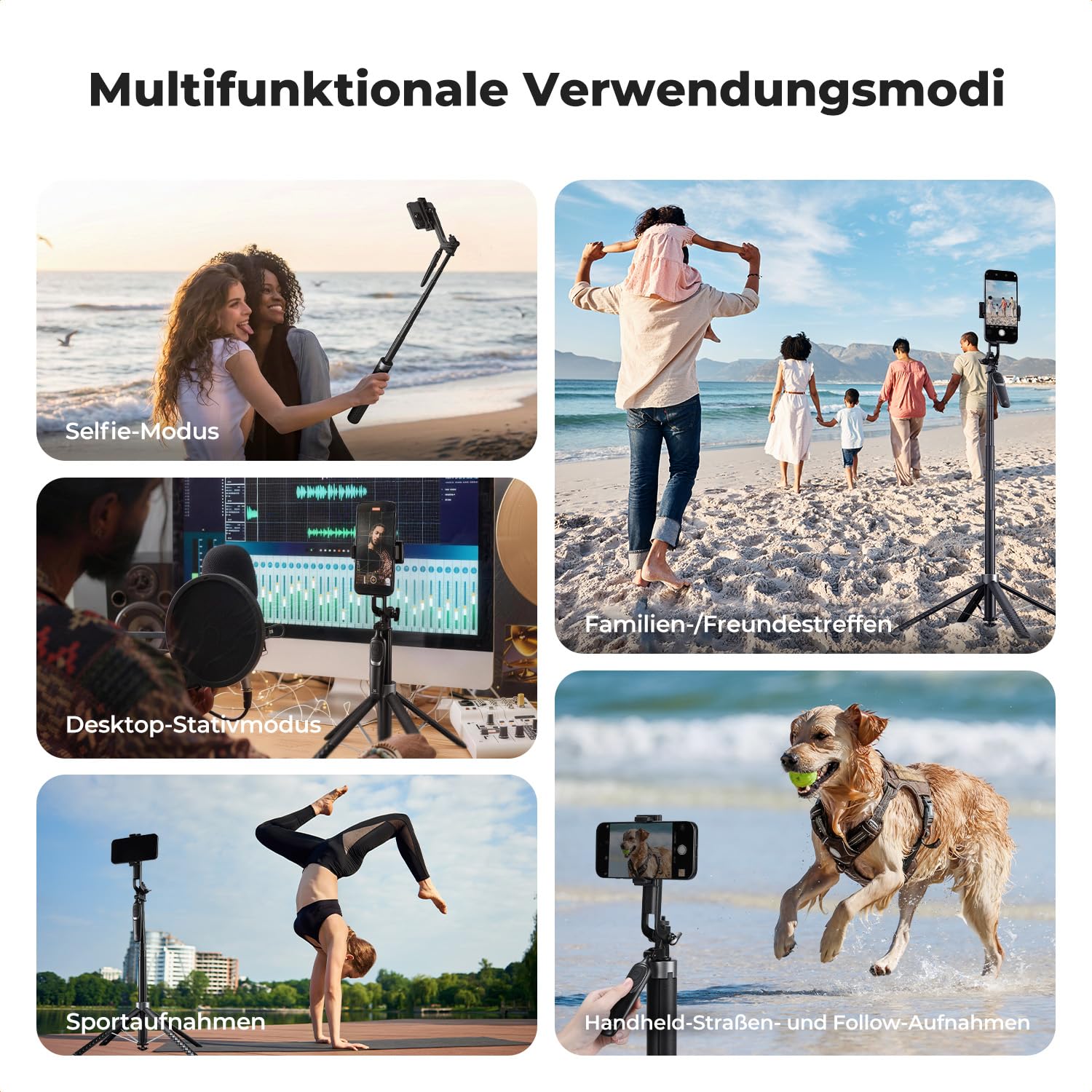 K&F CONCEPT Selfie Stick 180cm Selbstausfahrend, 4 Beine, 360° Griff, 1/4" Gewinde, Kompatibel mit iPhone/Samsung/Android & DJI Osmo Pocket 4/3/GoPro/Insta360