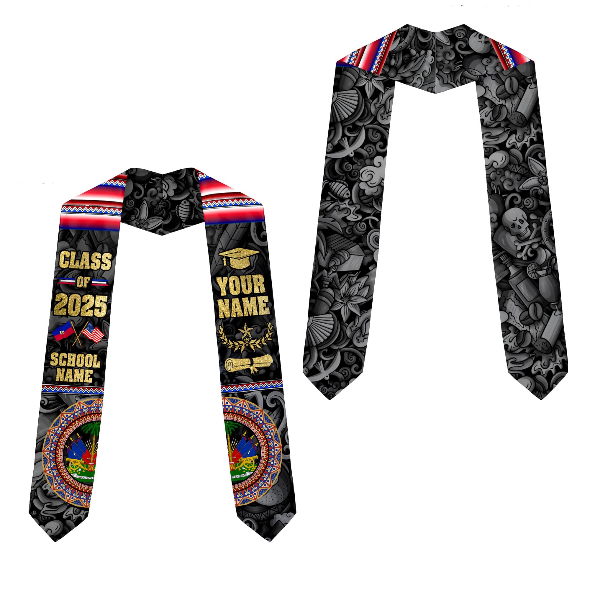 MonkeyVan Personalized Haiti Flag Graduation Stole 2025, Haitian Stoles Graduation 2025, Haitian American Flag Gradution Sash Haiti1