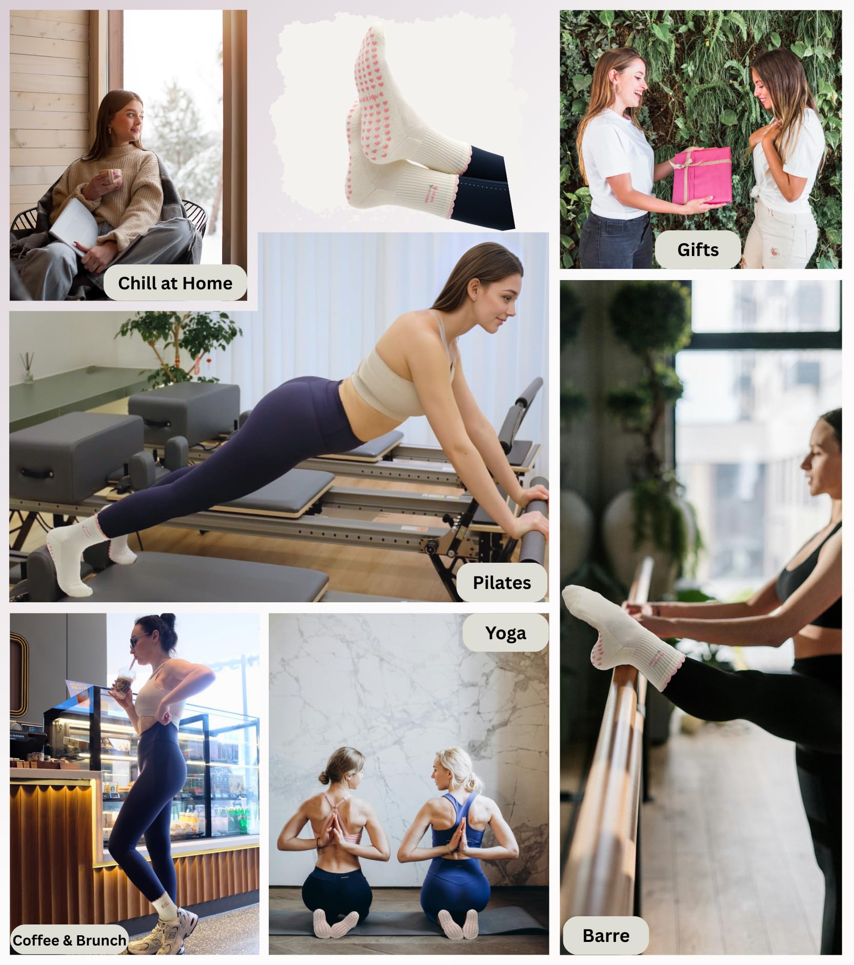 Pilates Socks with Grips for Women, Cute Grip Socks for Yoga, Barre, Reformer& Home workouts, Great Gift Idea