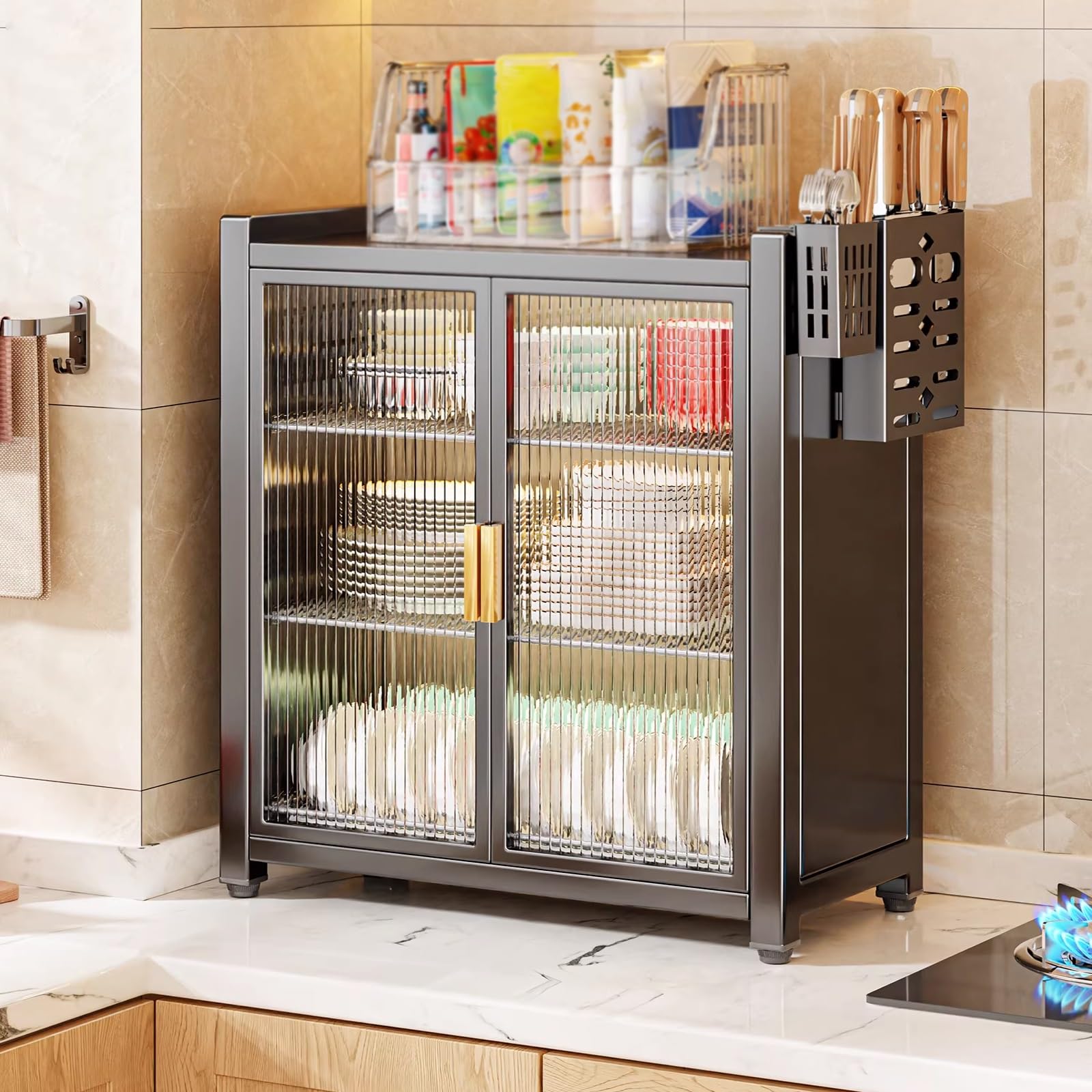 Multipiano cucina appoggio mobiletto scolapiatti, Grande capacità mobiletto scola piatti, scolapiatti organizer cucina Con vaschetta raccogli gocce, portaposate scolaposate.(57 * 28 * 57cm)