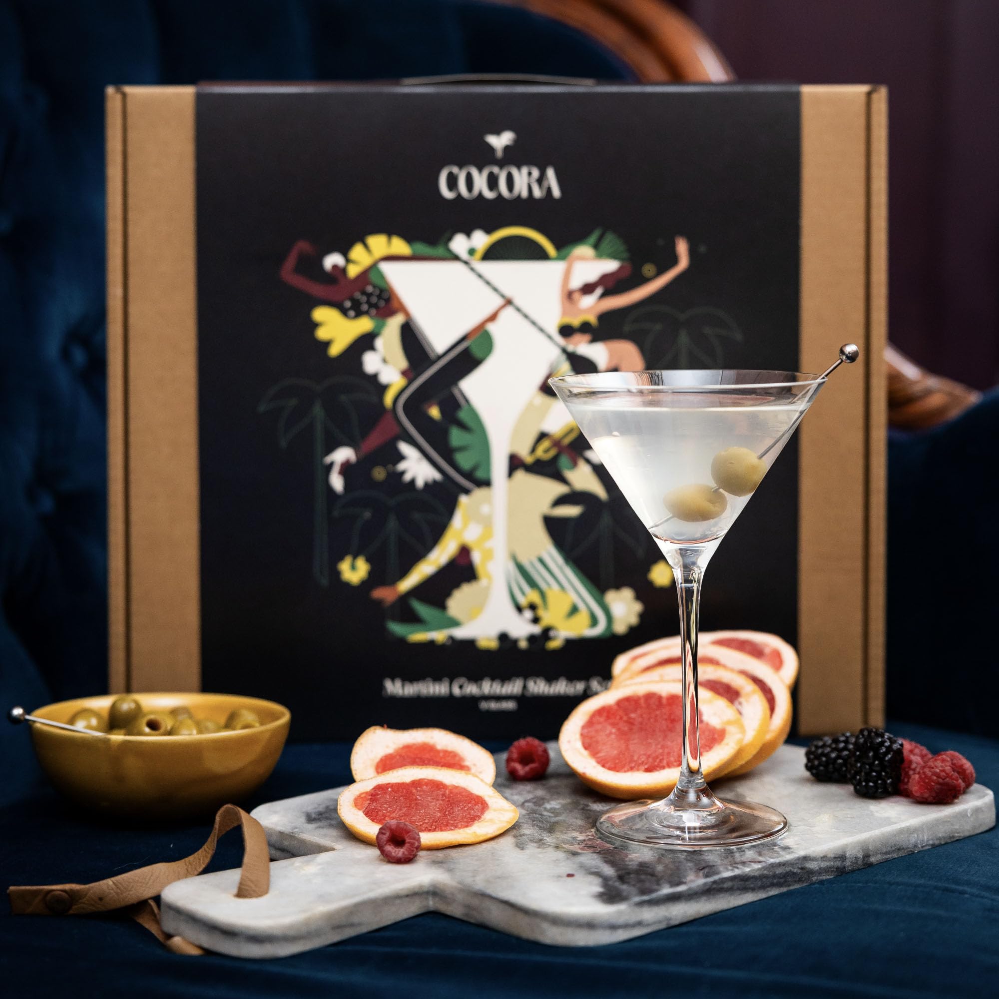 Juego de Martini Cocora | Set de Cóctel de 8 Piezas con Vasos | Coctelera, Taza medidora | Copas de cóctel de Martini | Libro de cócteles (Espresso Martini, Cosmopolitan)