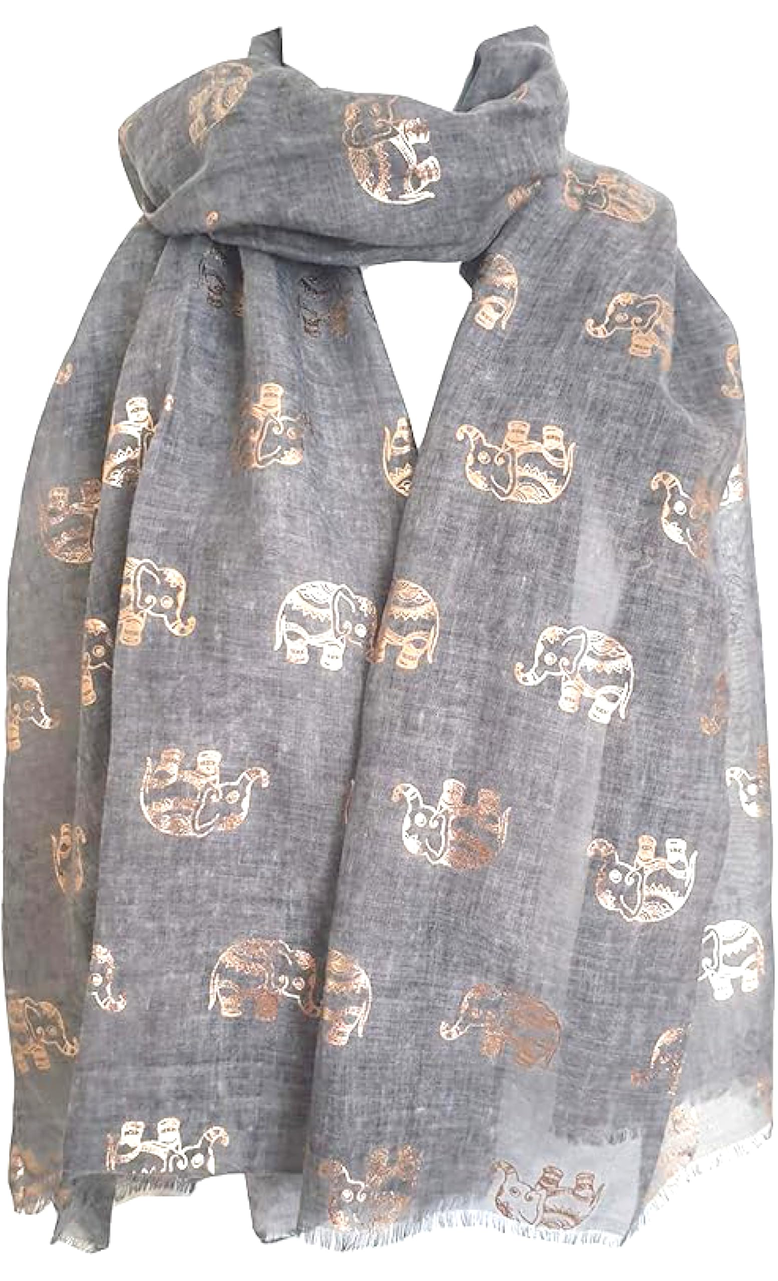 Glamlondon Women's Grey Dark Elephant Print Glitter Rose Gold Scarf (Grey Dark)