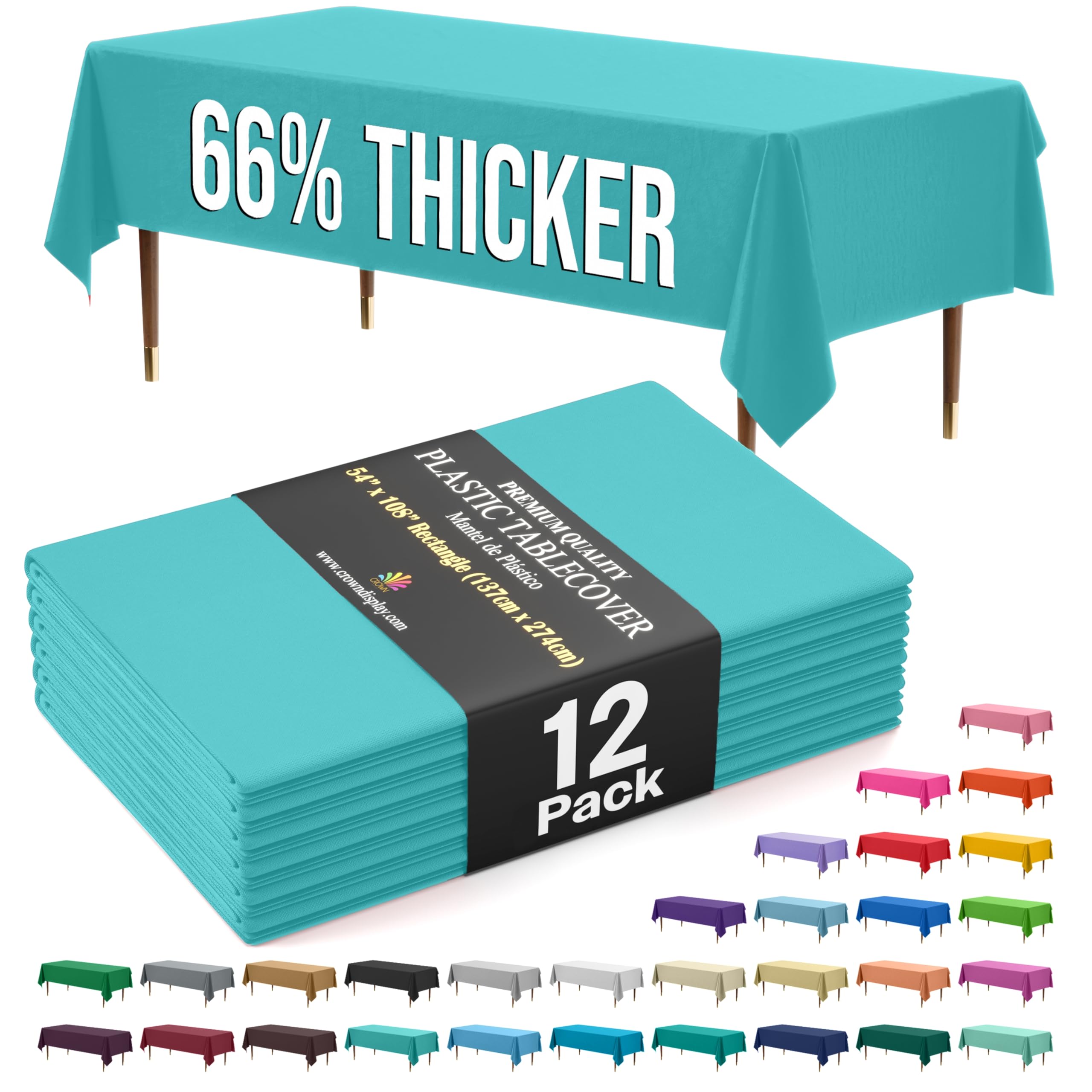 Exquisite 66% Thicker Premium Plastic Table Cloth Rectangle Table Cover 0.5 Mil 12 Pack Aqua Table Cloth 54 Inch x 108 Inch reusable Tablecloth Won't Tear Easily Like Cheap Thin Brands