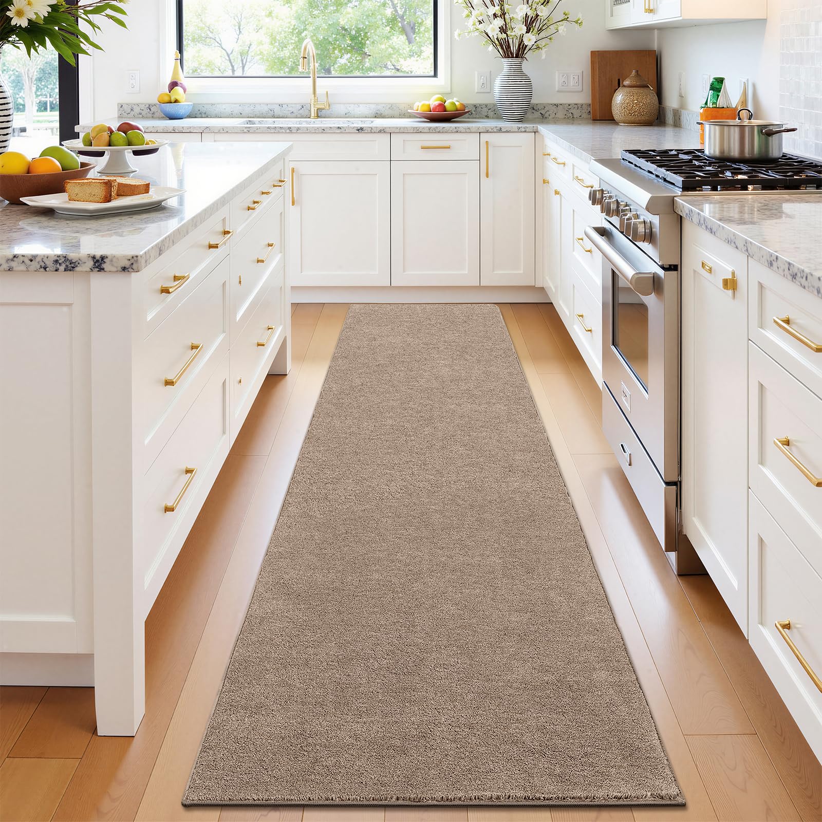 Enyhom Hallway Runner Rug 80 X 240cm Long Entryway Runner Washable Shaggy Soft Hallway Runner Non Slip Kitchen Carpet Runners for Bathroom Entrance Bedroom Stair, Khaki