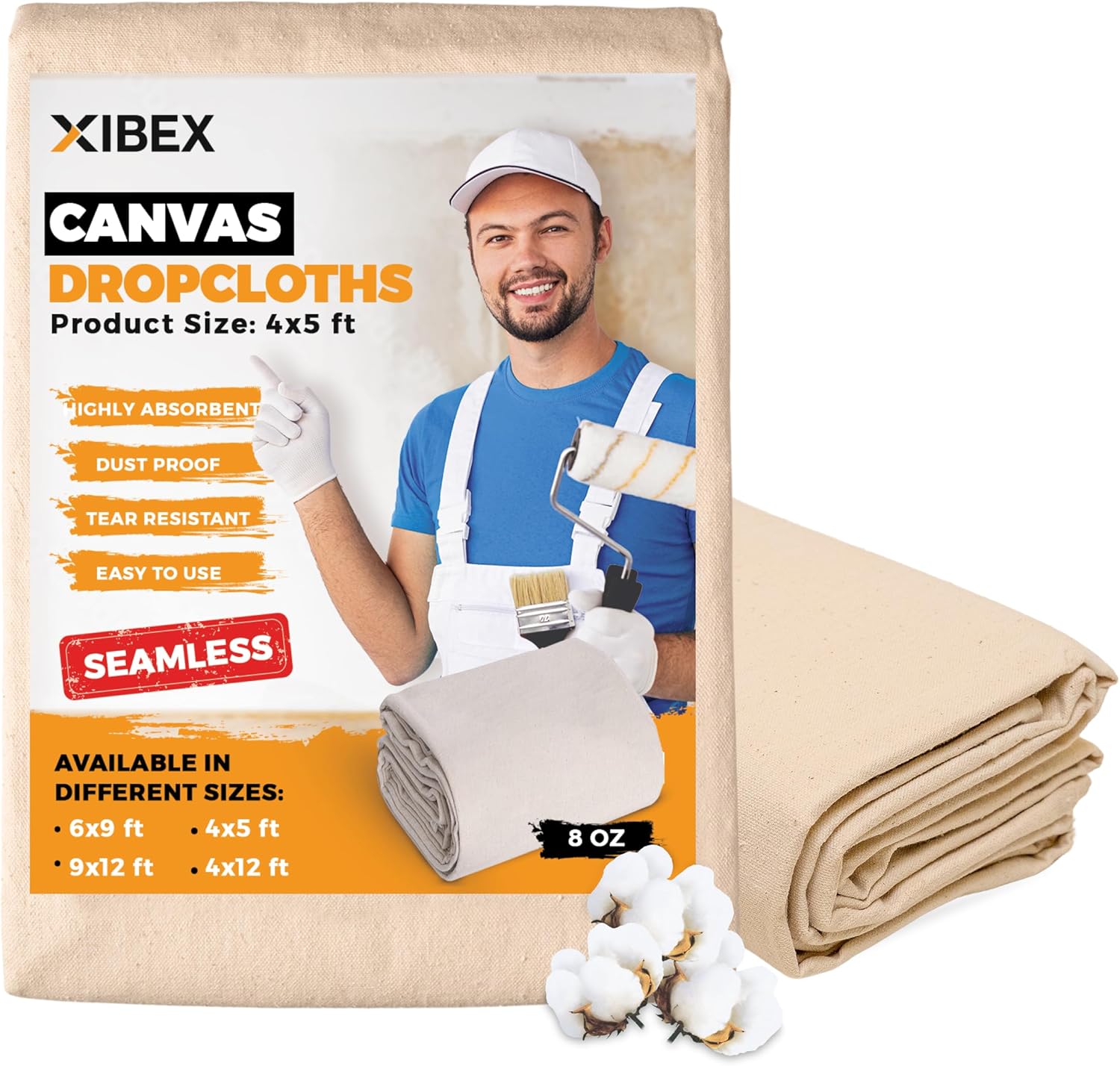 XIBEX Canvas Drop Cloth for Painting (6x9) ft with Thick