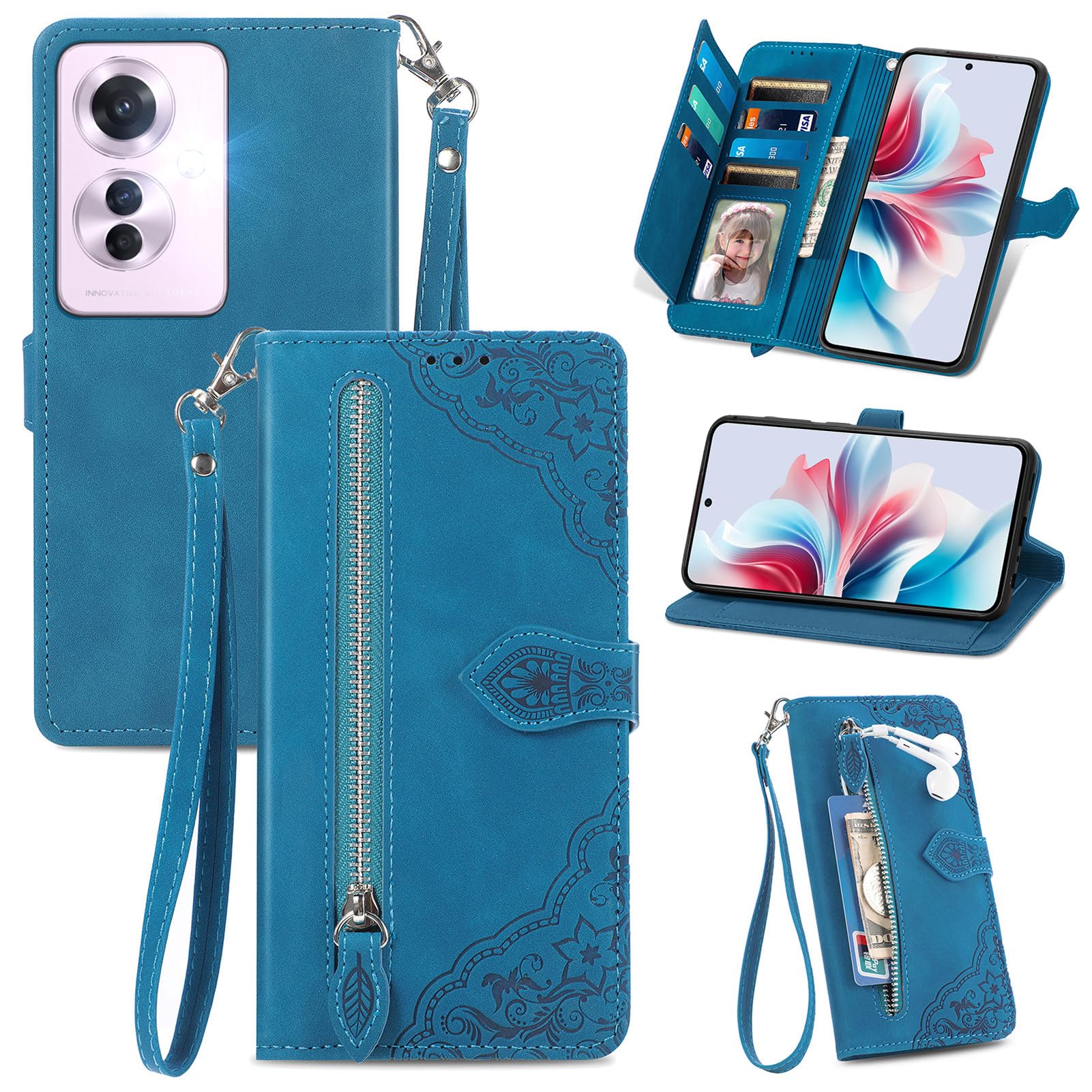 Custodia Portafoglio SATURCASE Per Oppo Reno 11F 5G – Pelle PU Con Cerniera, Carte E Cordino - 2