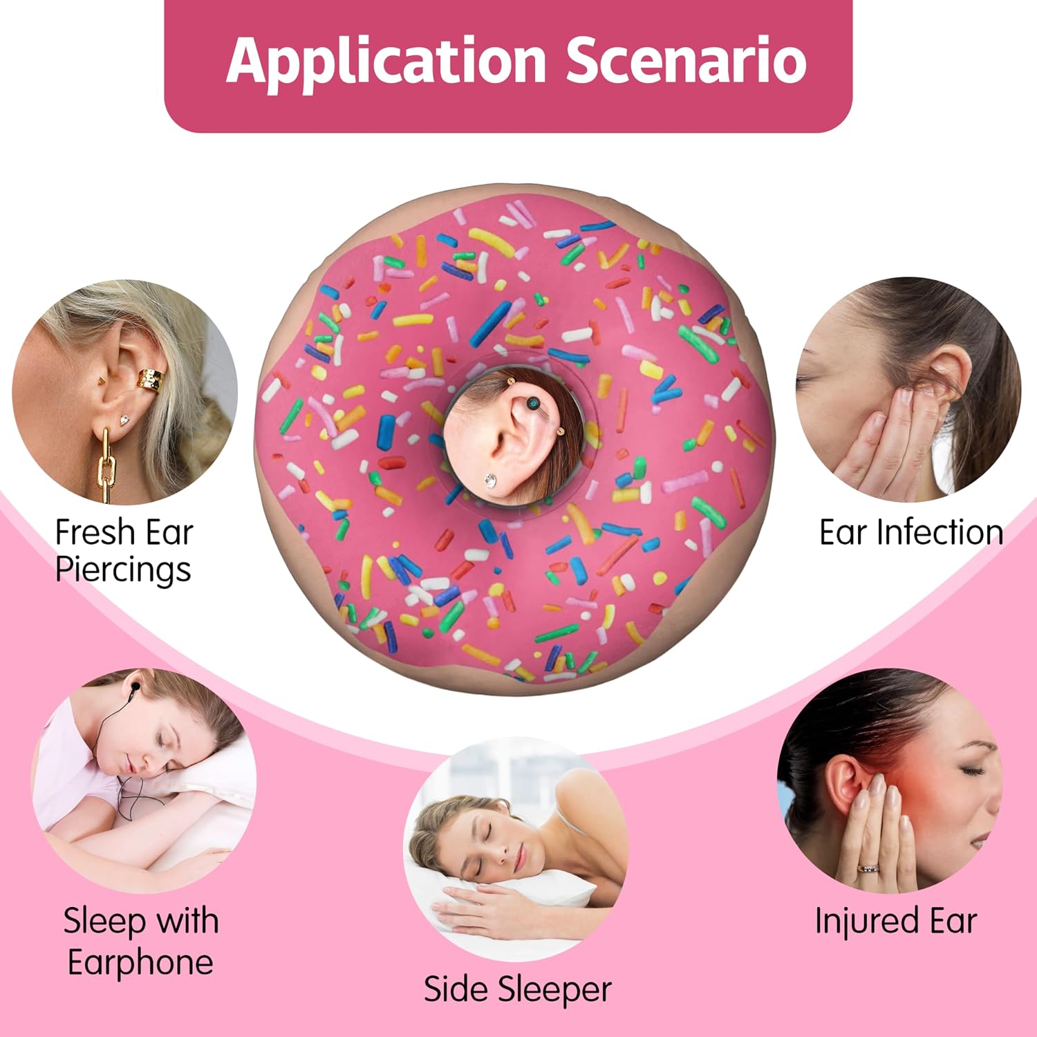 Ear Piercing Pillow for Side Sleepers Pillows with Holes for Ear Pain,Donut Pillow for Ear Side Sleeping Pillow for Adults CNH Ear Pain Relief Pressure Sores Ear Pillow with Hole in Center