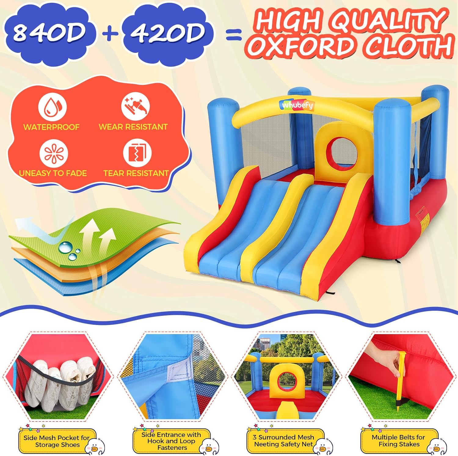 Whubefy Bounce House for Kids 3-12, 12.6x9 FT Inflatable Bounce Castle with Obstacle Course for Kids, Large Jumping Area, Dual Slide, Outdoor Jump House with Blower, Blow Up Bounce House for Backyard