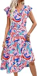 Zeagoo Robe casual d'été pour femmes Manche V Col Midi Robe 2025 Robe à niveaux fluidy avec Pockets Beach Sundresss