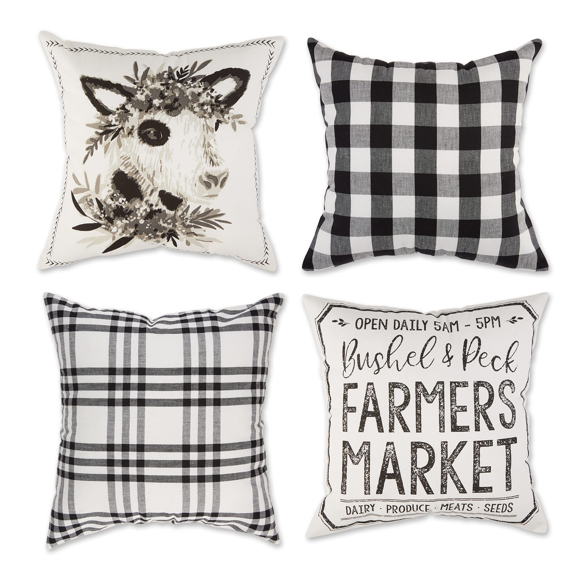 DII Throw Collection Pillow Cover, 18x18, Cow Farmer's Market 4 Piece