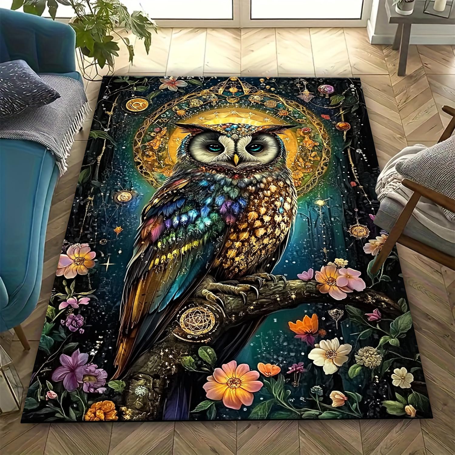 Tapis de chaise hibou 3D décoration haut de gamme lavable 120 x 160 cm