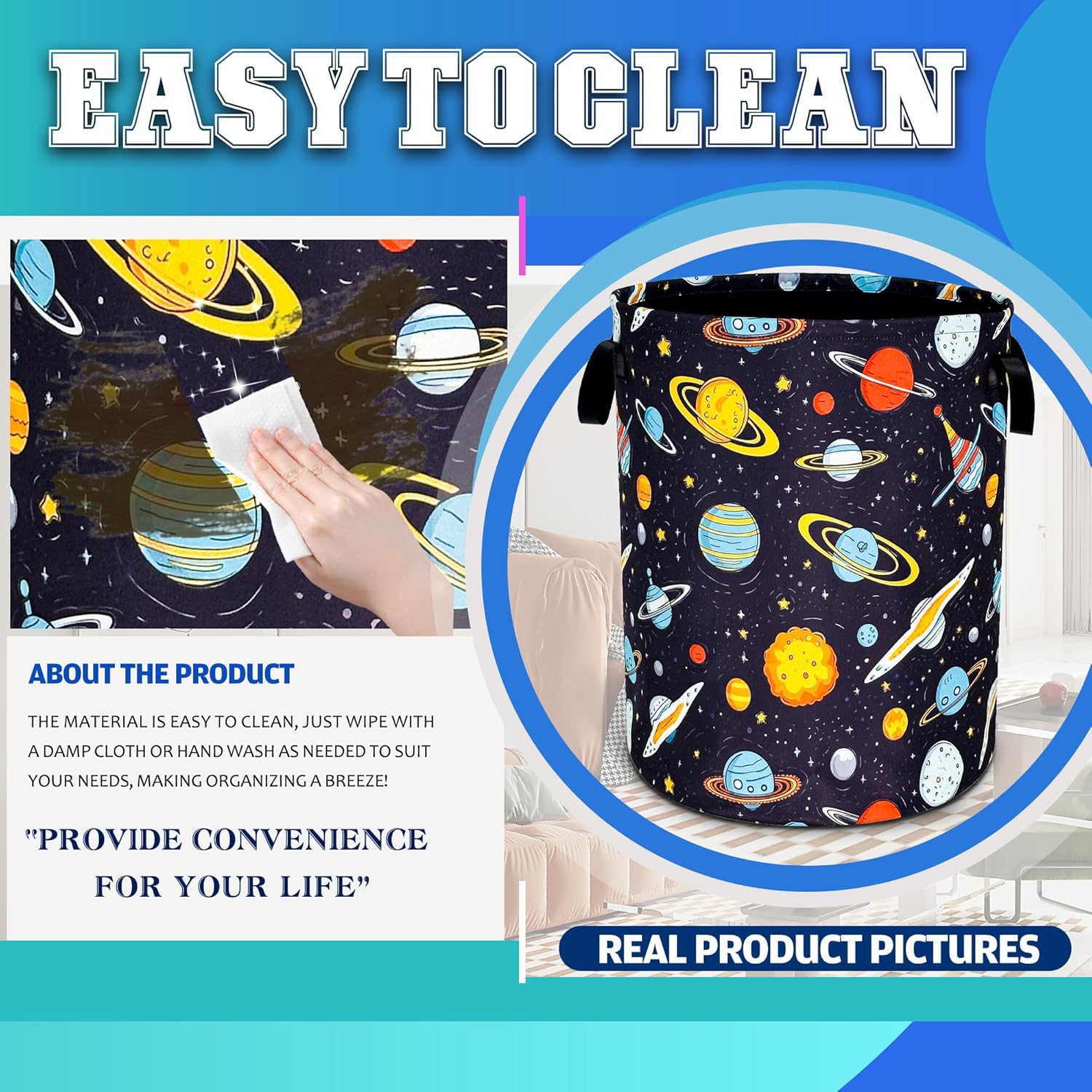 Galaxy Planet Laundry Basket Oxford Cloth Universe Laundry Hamper With Handle Foldable Portable Clothes Storage Basket 18.9 X 16.5 Inch Storage Bag For Laundry Room/Bathroom/Bedroom/Dormitories