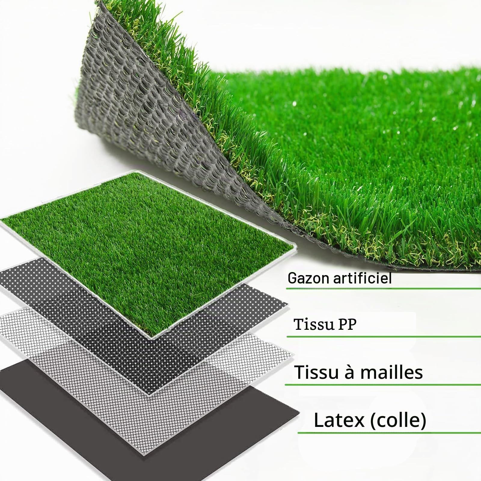 Gazon artificiel pour extérieur Tapis de pelouse en rouleau Gazon synthétique 100 x 1000 cm Tapis en plastique pour jardin, balcon, pelouse, tapis de gazon artificiel