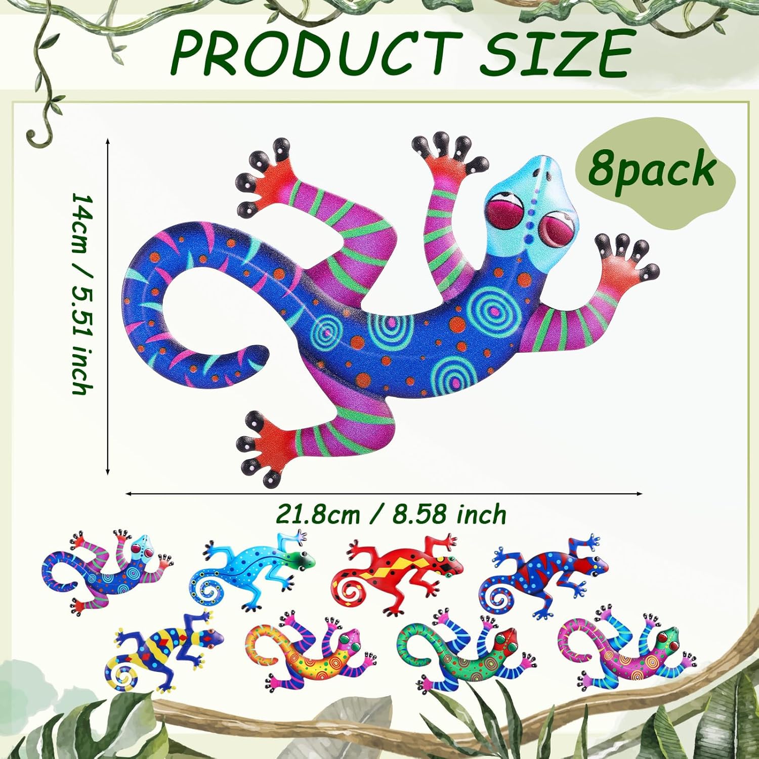 Tandefio 8 Pcs Metal Wall Decor Wall Art Hanging Decorations Outdoor Indoor Sculptures for Garden Fence Pool Home Porch(Lizard, Gecko)