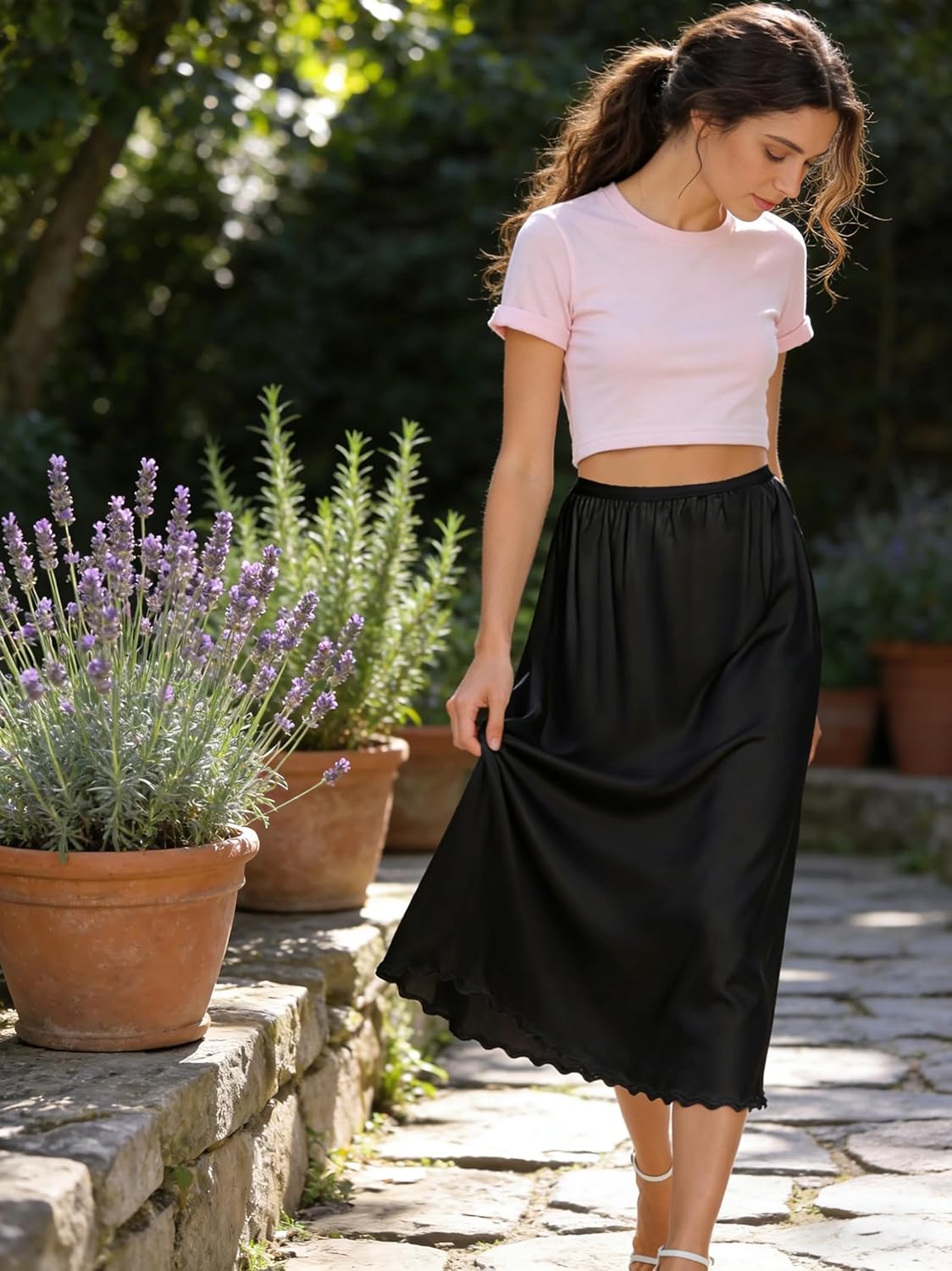 31“/35" Half Slip for Women Non Cling Underskirt with Lace Trim Anti Static Dress Liner for Midi/Maxi Skirts - Image 8