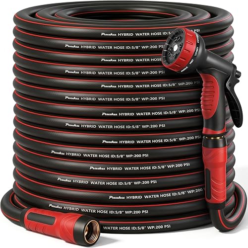 Garden Hose 100ft x 5/8", NON-EXPANDABLE Heavy Duty Hose with Nozzle