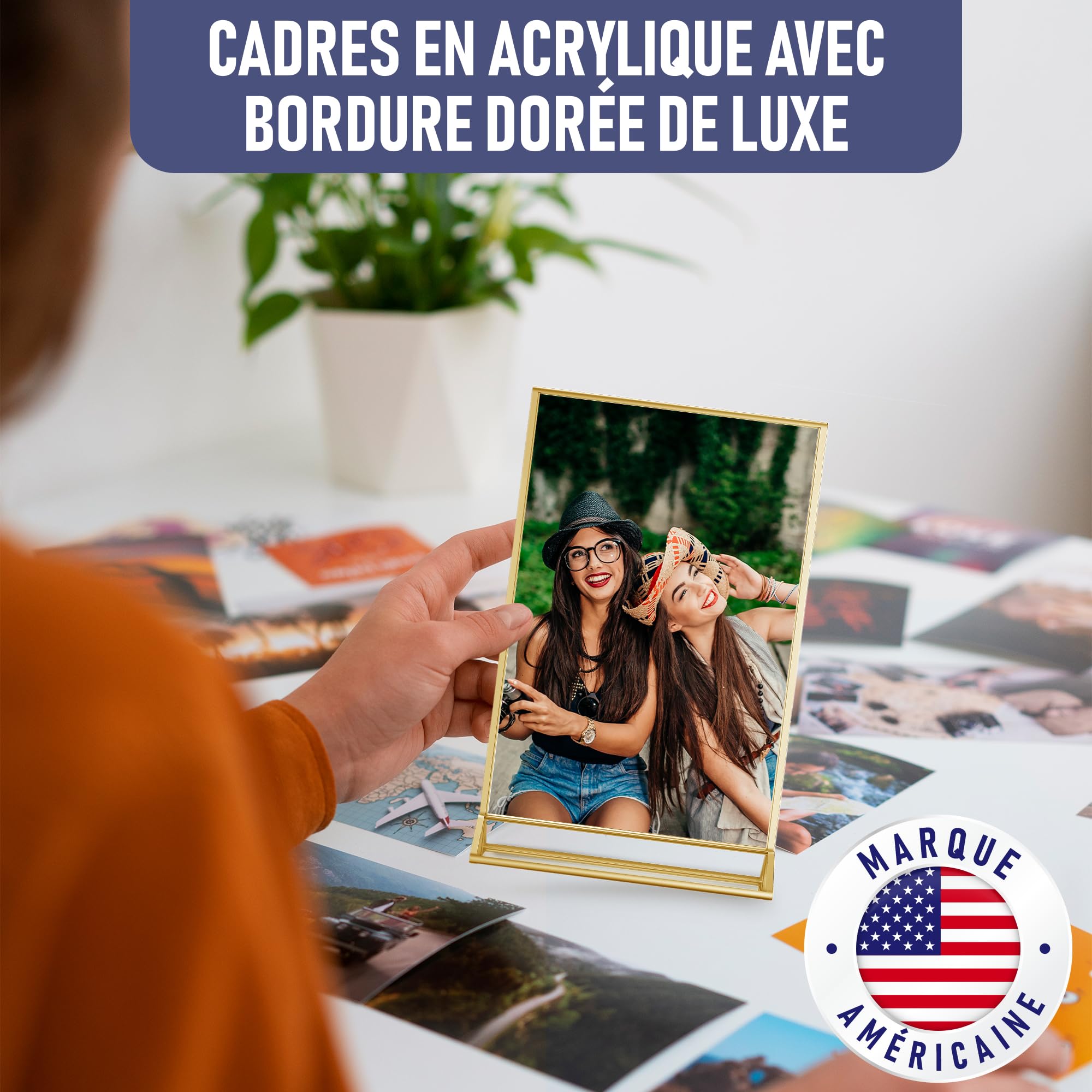 Dasher Products Cadres Photos Dorés Double Face - Pack de 6 - Porte-numéros de table dorés en acrylique, chevalets de table transparents pour affiche, porte-menus, cadres photos (A5)