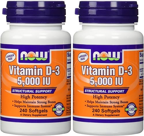 NOW Foods Vitamina D3 5000 Iu, 240 cápsulas blandas (paquete de 2)