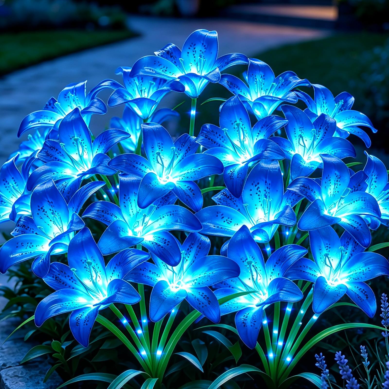 ANGMLN Solar Garden Lights 6 Pack 24 Blue Lily Flowers